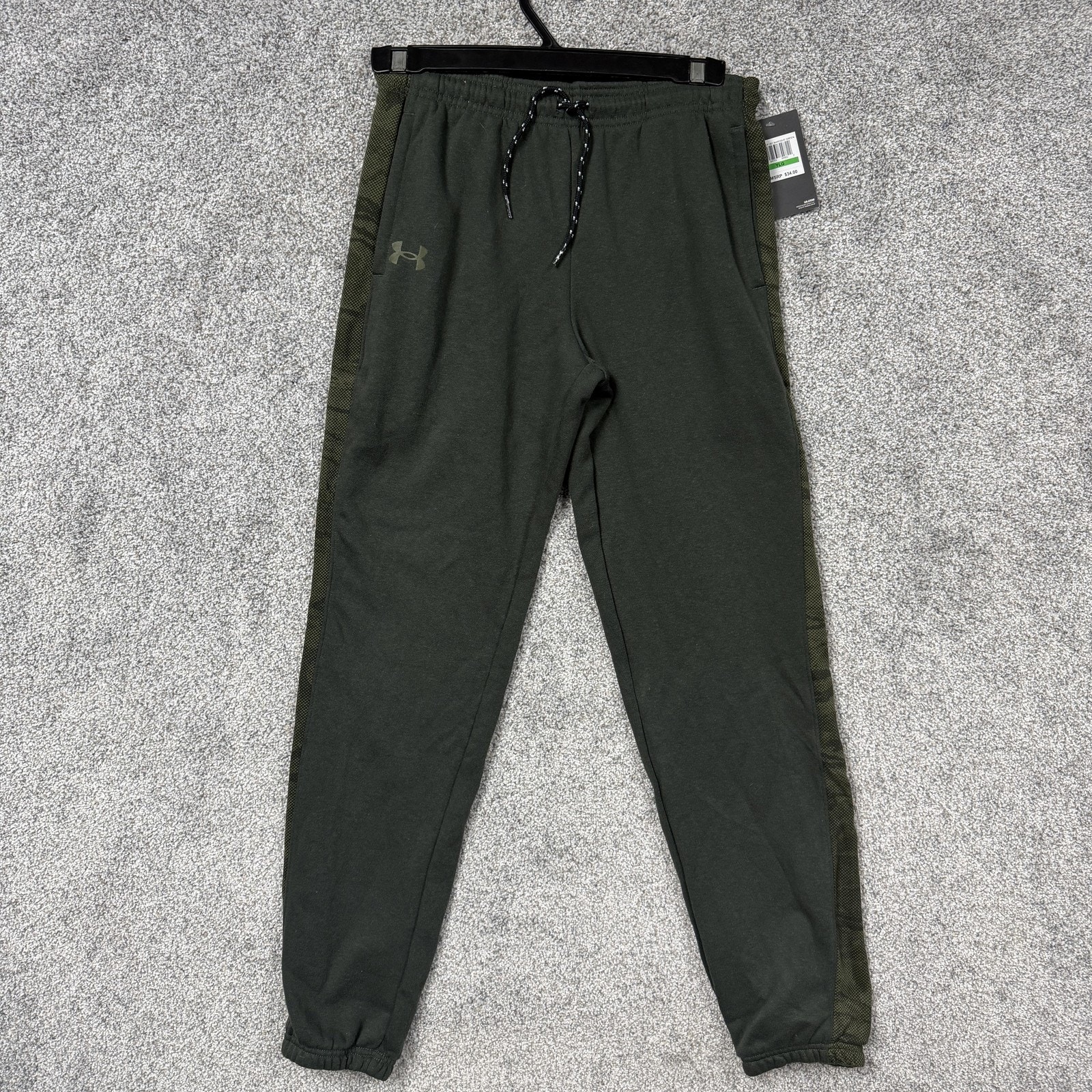 Under Armour Pants Youth Large Baroque Green Camo Fleece Joggers Logo Stripe
